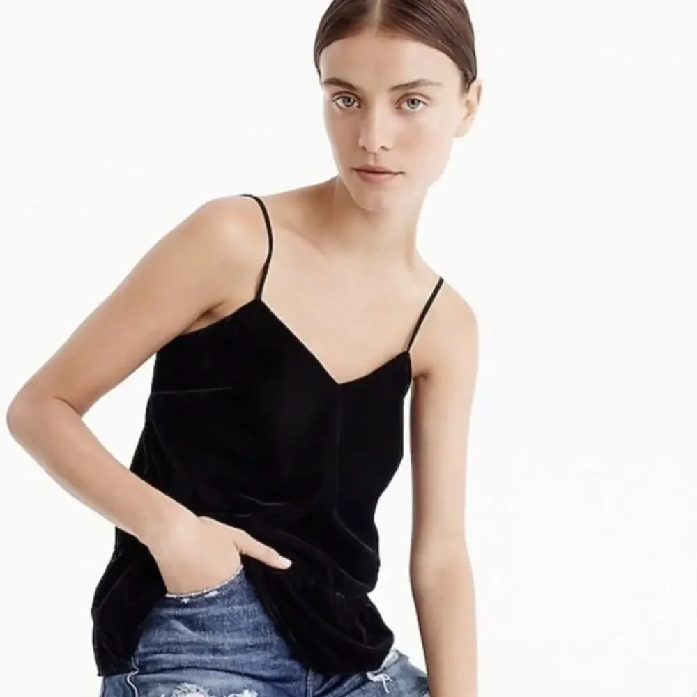 NWT J. Crew black peplum velvet tank top